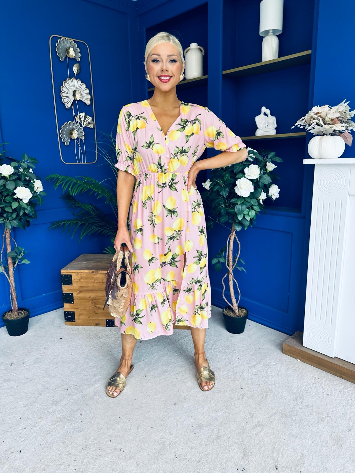 Phil Lemon Print Split Leg Midi Dress Pink
