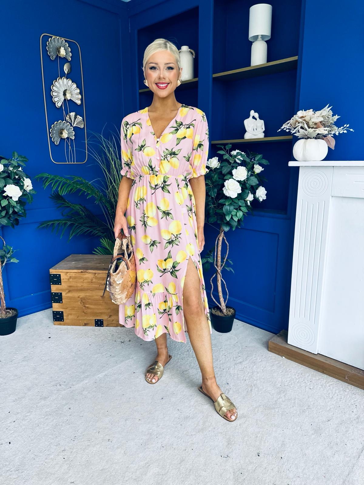 Phil Lemon Print Split Leg Midi Dress Pink