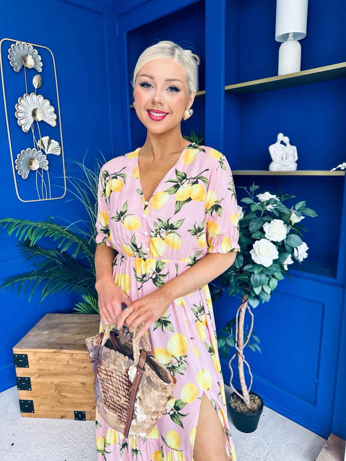 Phil Lemon Print Split Leg Midi Dress Pink