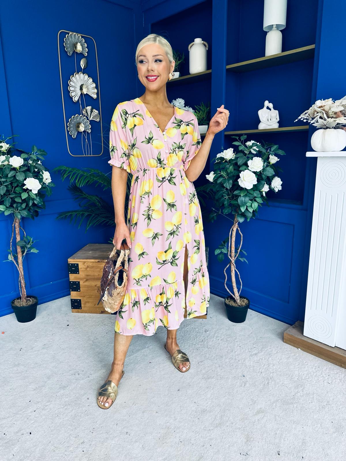 Phil Lemon Print Split Leg Midi Dress Pink
