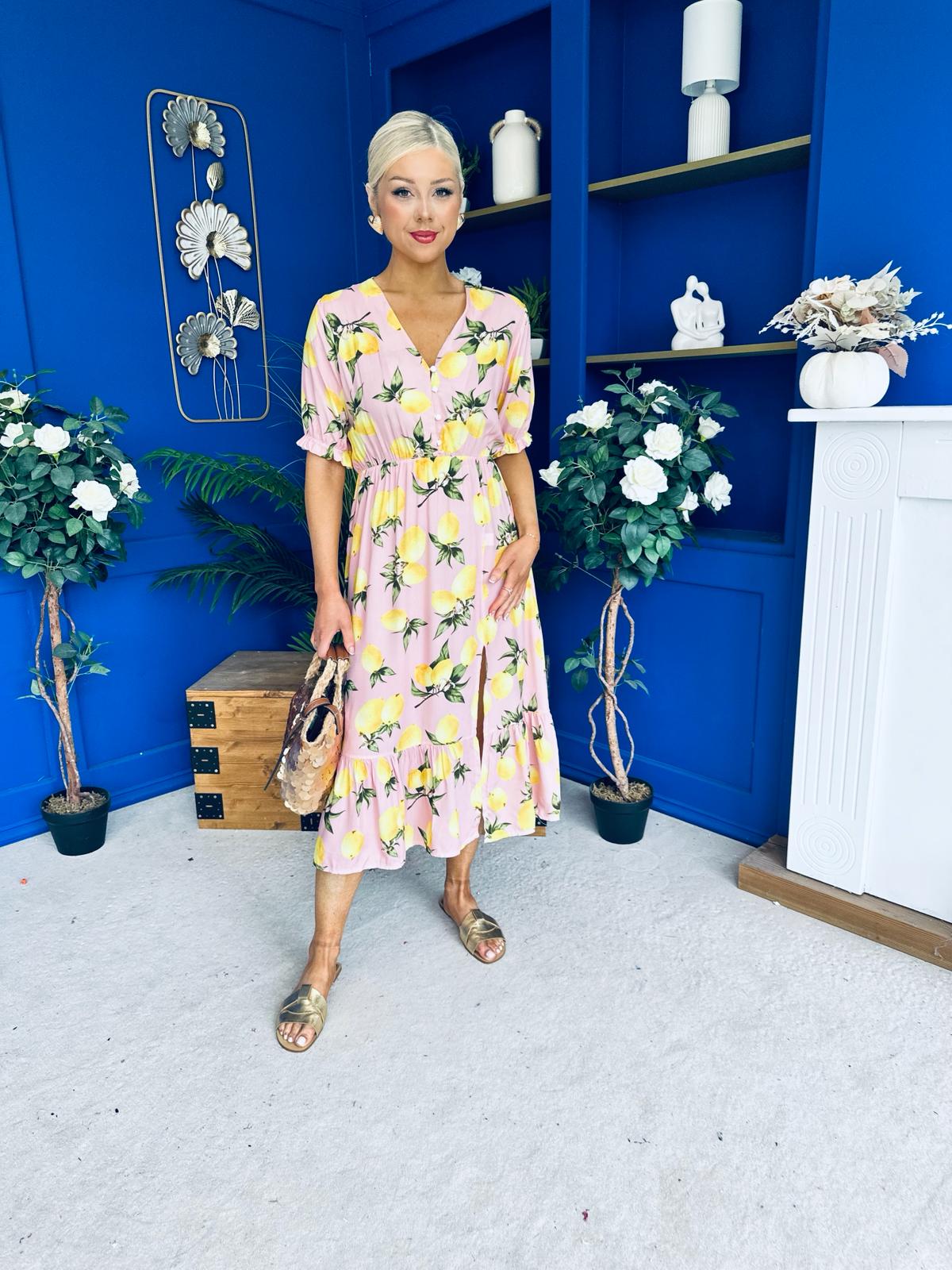 Phil Lemon Print Split Leg Midi Dress Pink