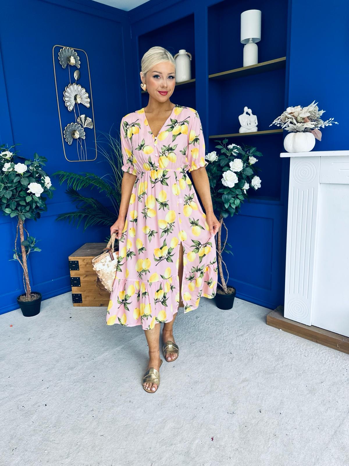 Phil Lemon Print Split Leg Midi Dress Pink