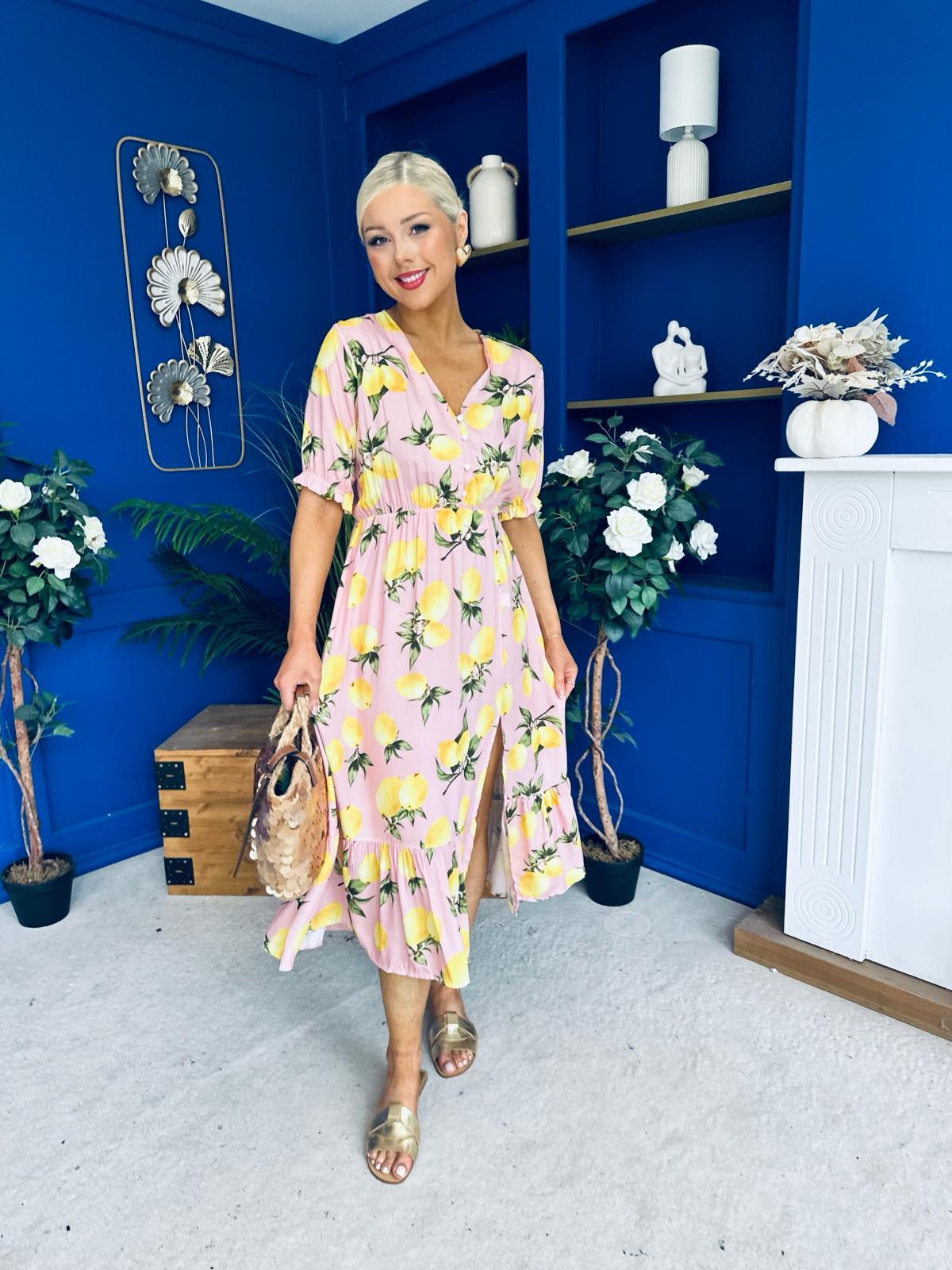 Phil Lemon Print Split Leg Midi Dress Pink