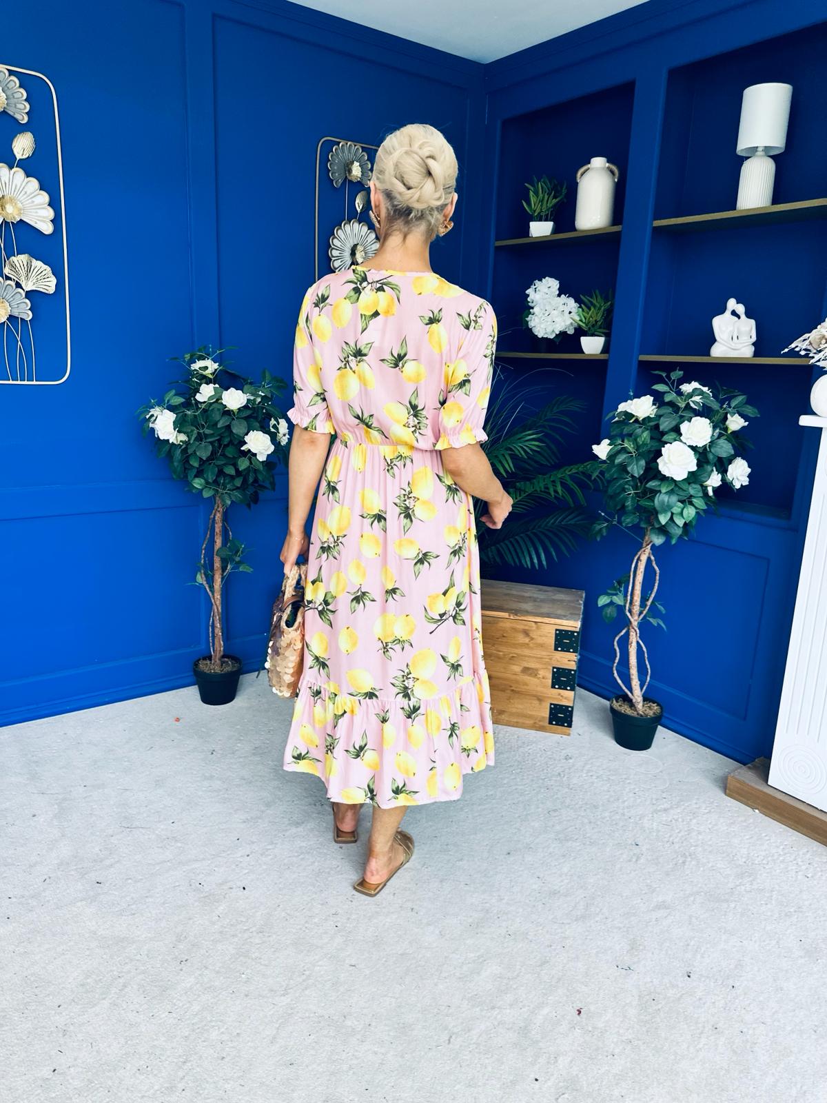 Phil Lemon Print Split Leg Midi Dress Pink