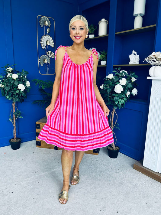 Hilda Striped Para Midi Dress Dress Cerise