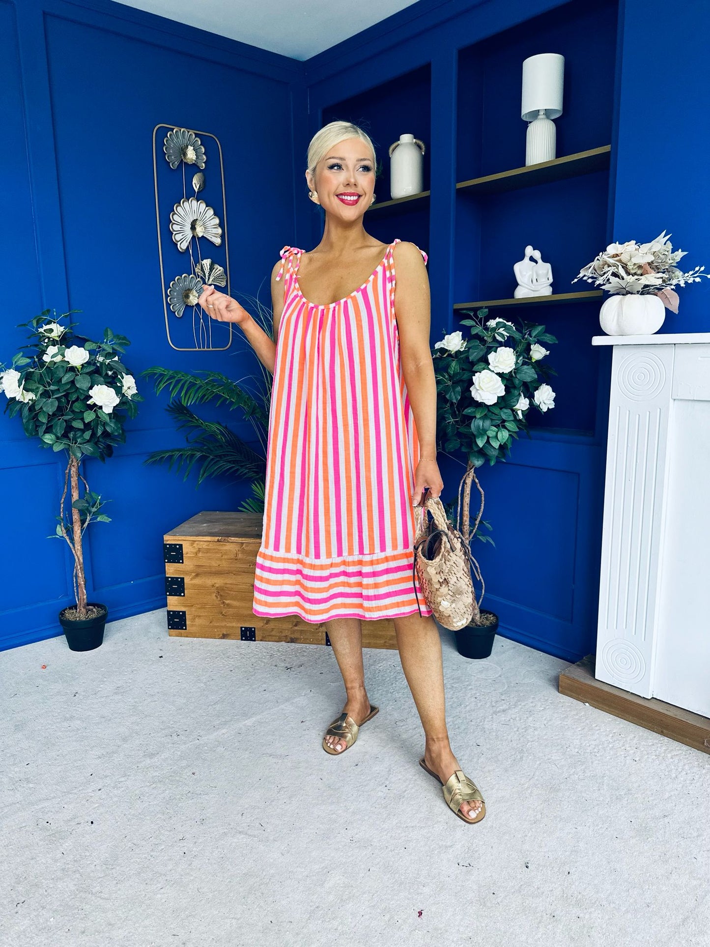 Hilda Striped Para Midi Dress Dress Coral