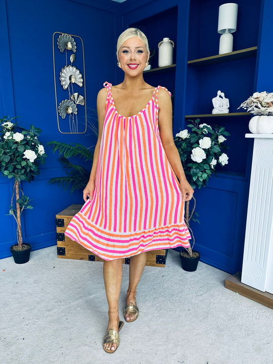 Hilda Striped Para Midi Dress Dress Coral