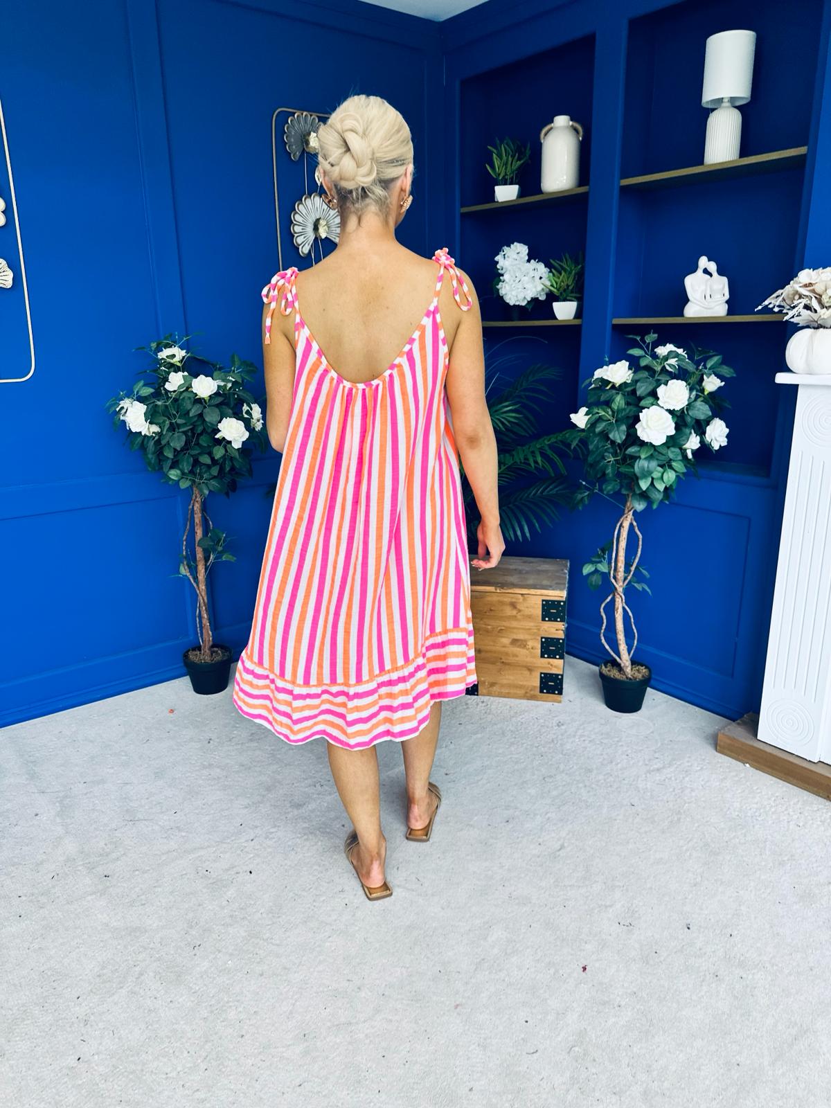 Hilda Striped Para Midi Dress Dress Coral