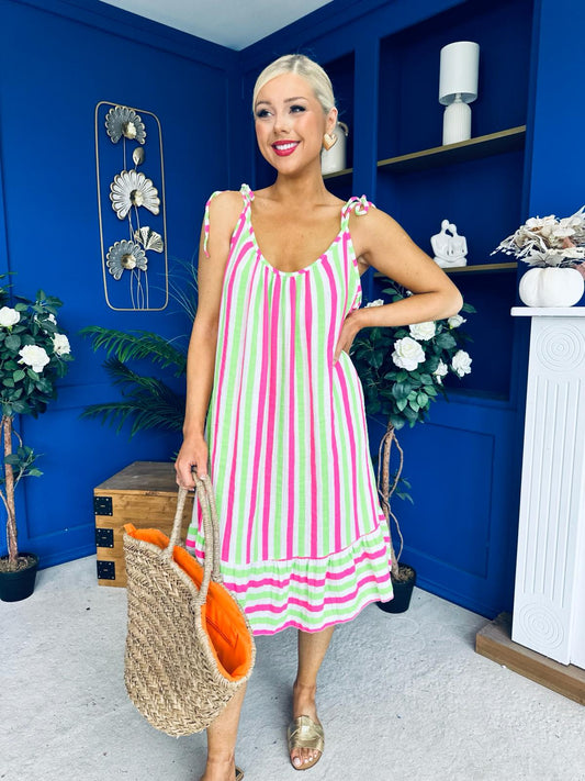Hilda Striped Para Midi Dress Dress Lime
