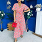 Skylar Twist Detail Midi Dress Striped Floral Red