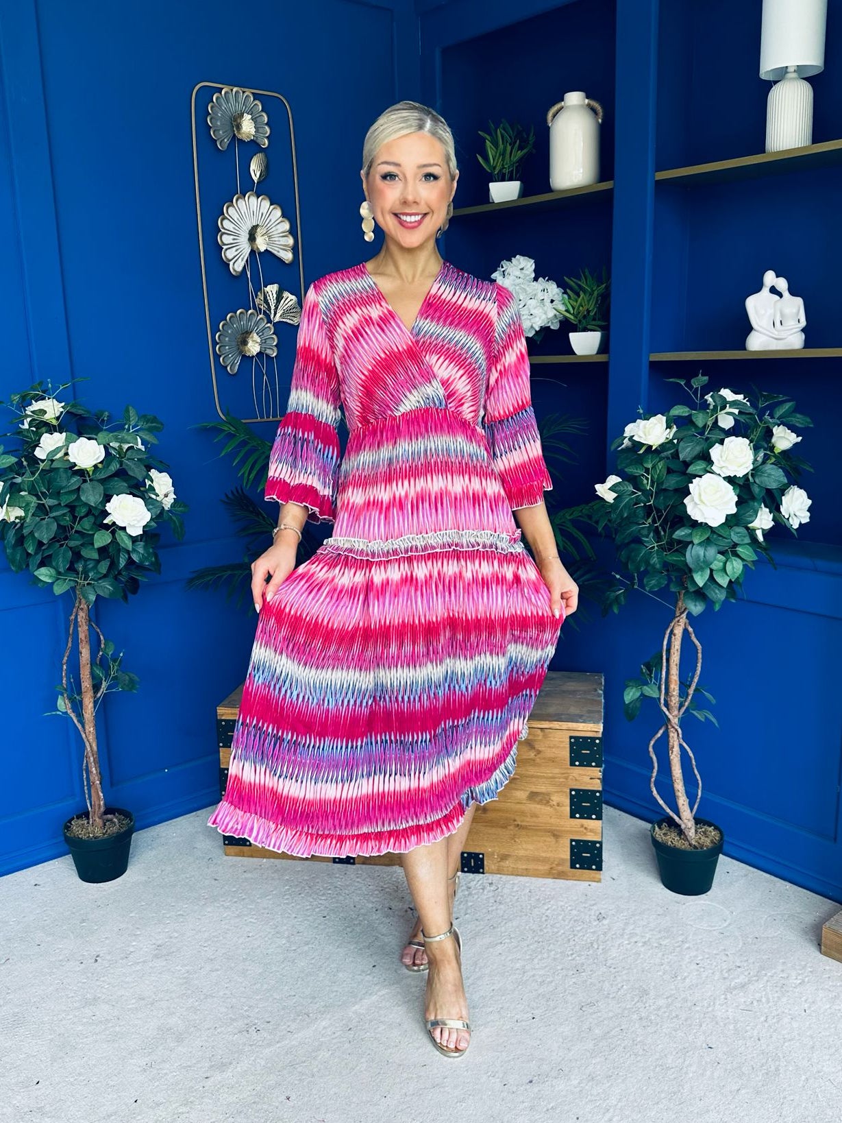 Hende Midi Dress Aztec Fuchsia