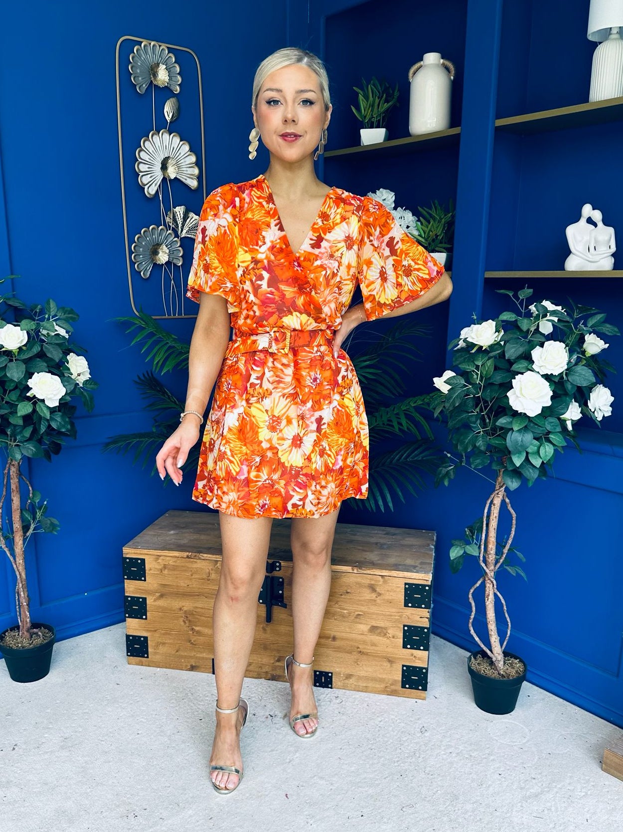 Ganis Belted Mini Dress Floral Amber