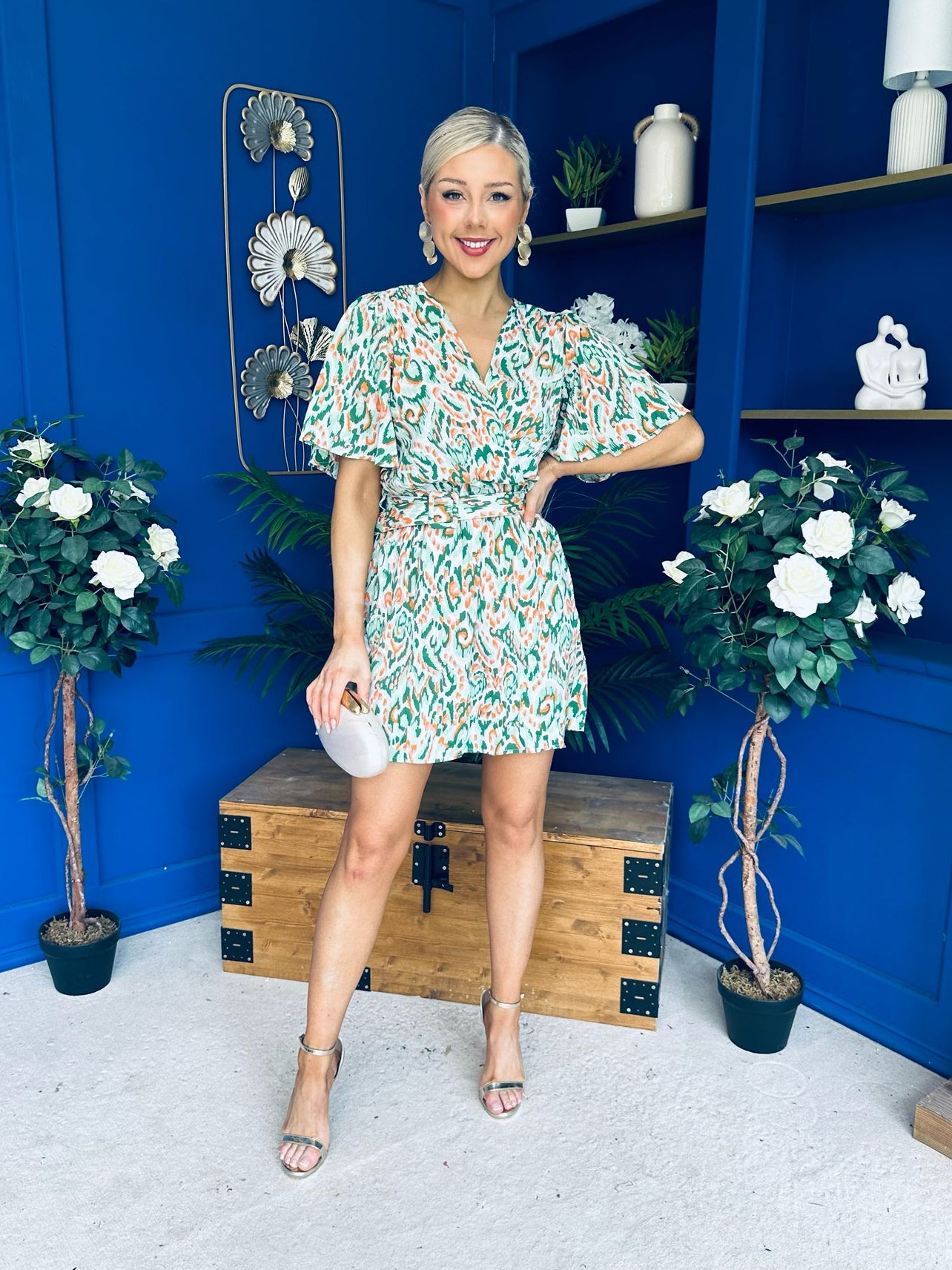 Ziggy Belted Mini Dress Geo Green
