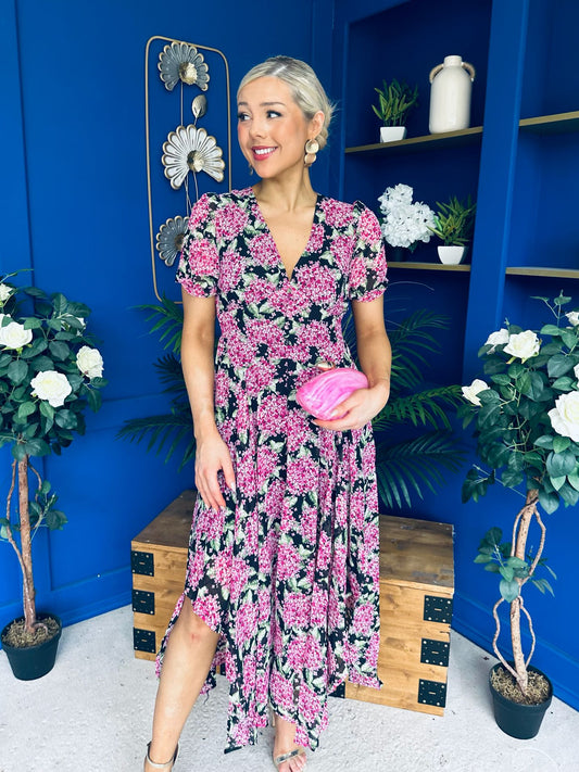 Darci Banded Midi Dress Floral Black