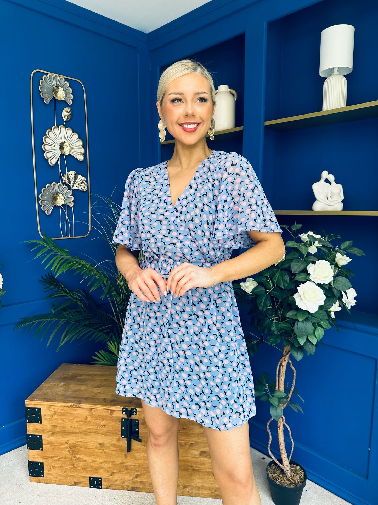 Terri Belted Mini Dress Floral Blue