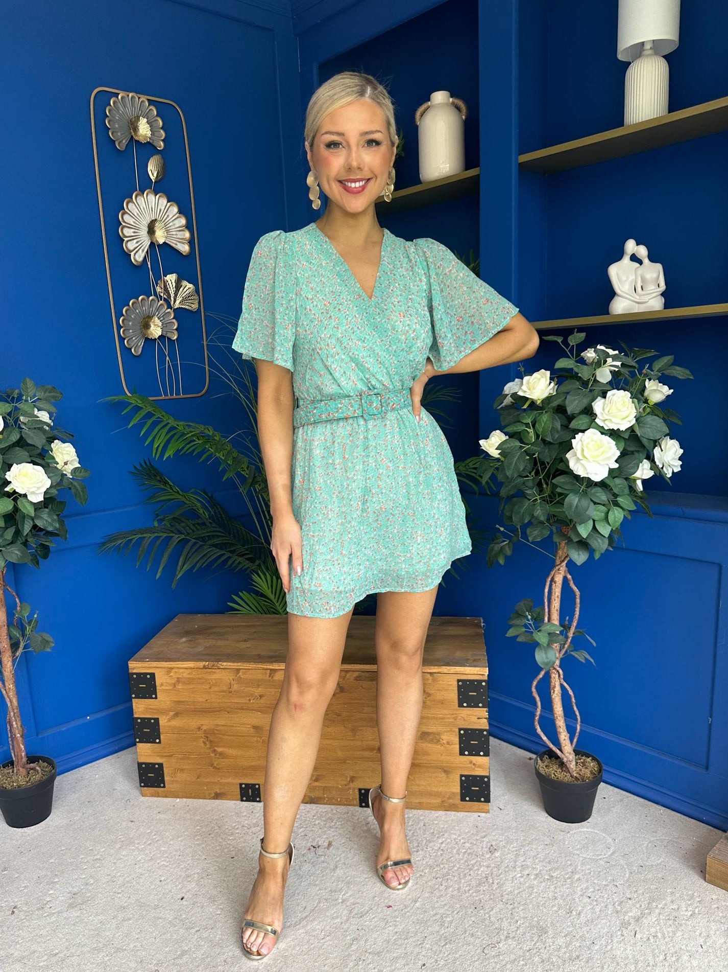 Triana Belted Mini Dress Floral Mint