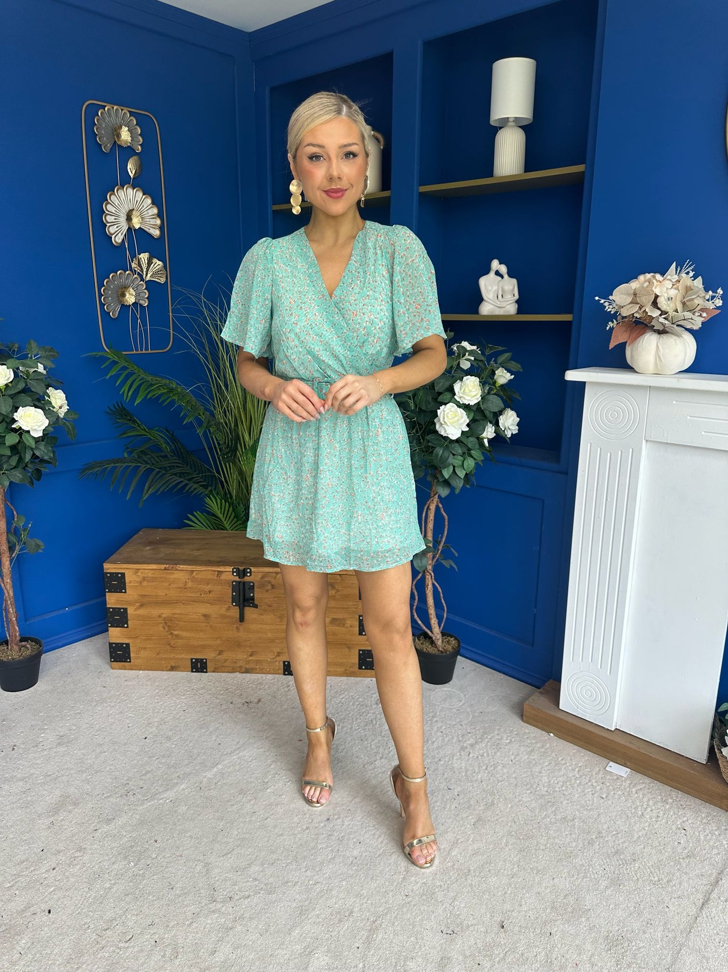 Triana Belted Mini Dress Floral Mint