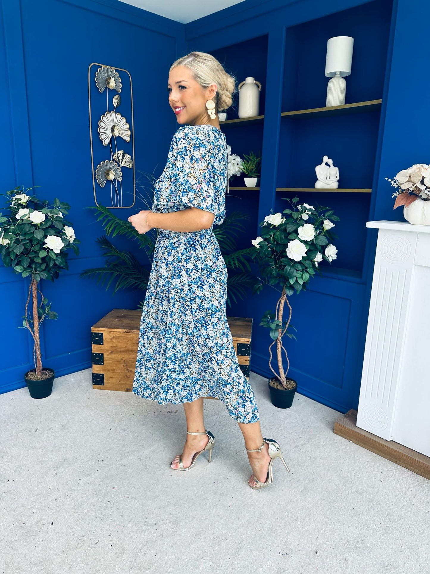 Frank Belted Midi Dress Floral Blue