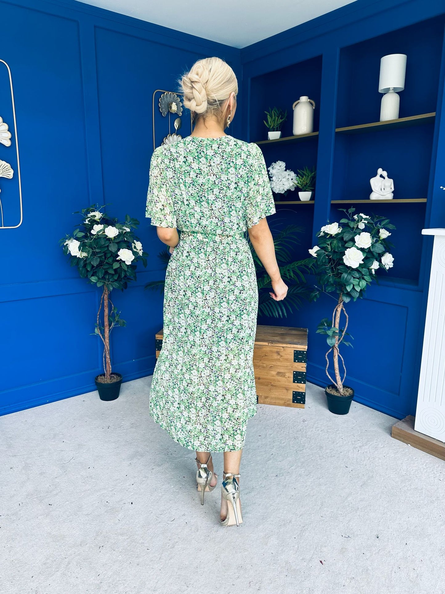 Frank Belted Midi Dress Floral Green