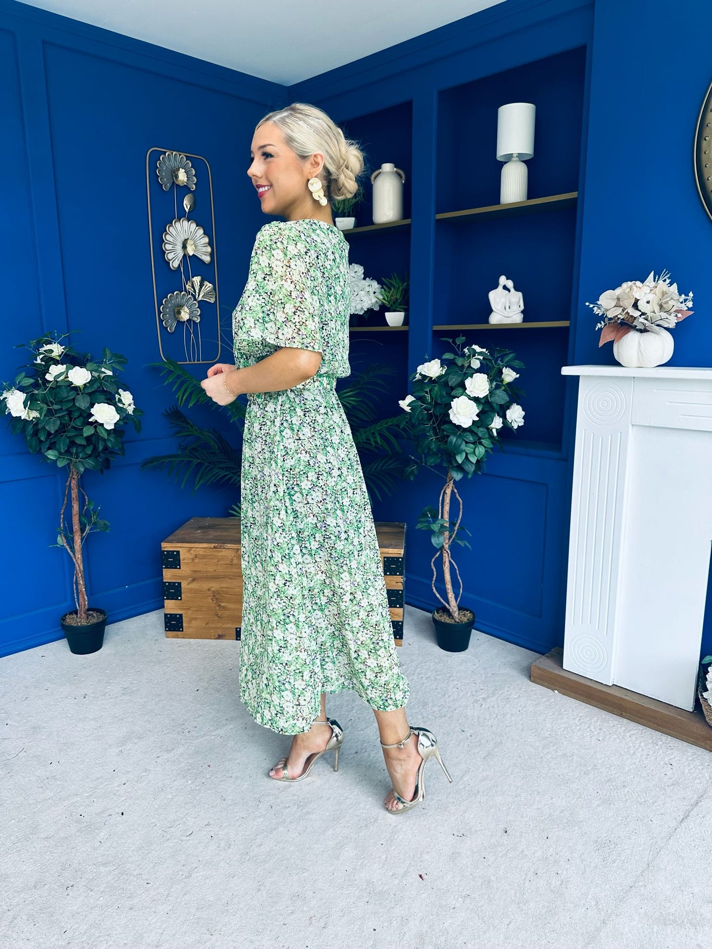 Frank Belted Midi Dress Floral Green