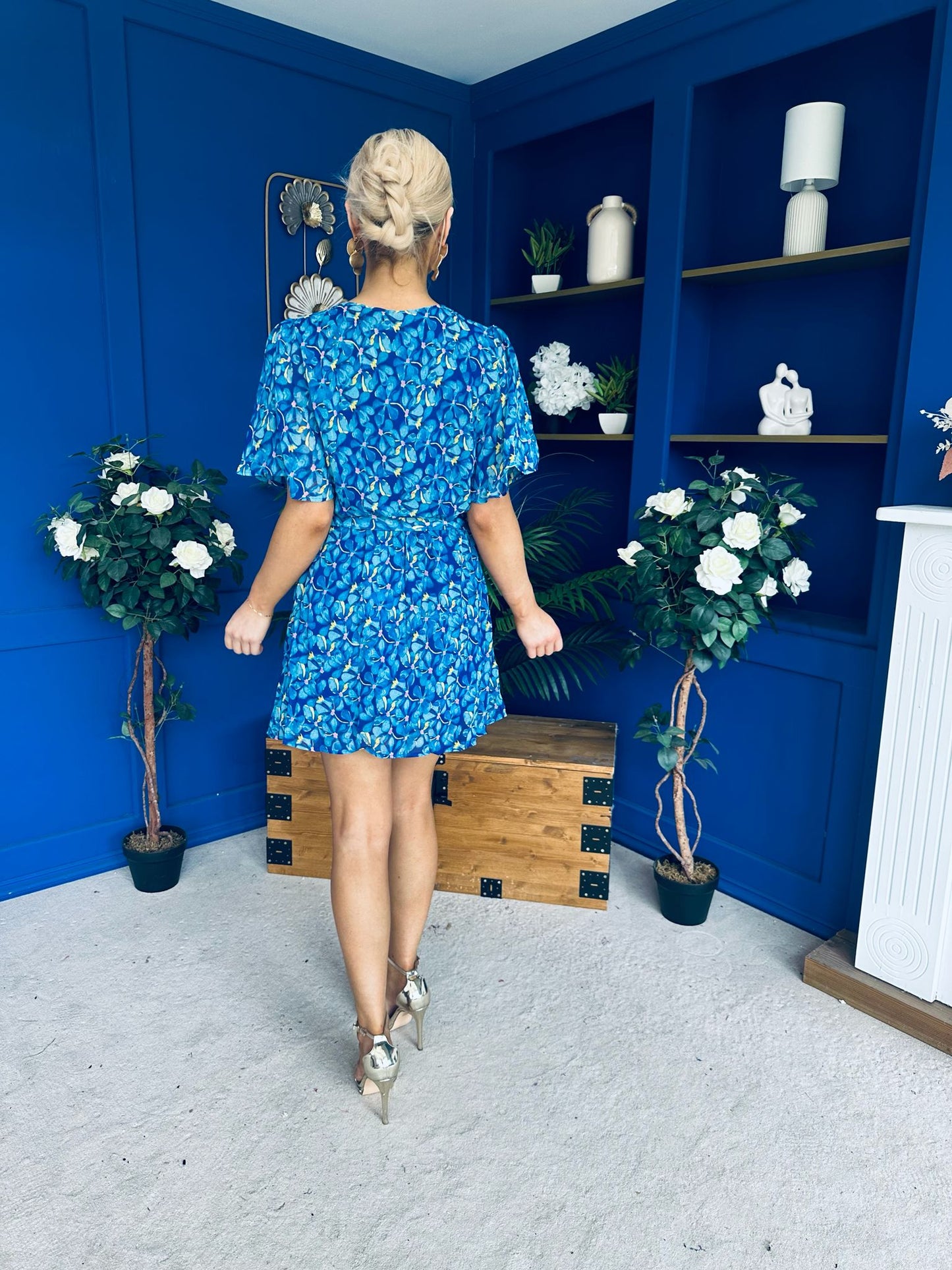 Candice Belted Mini Dress Floral Blue