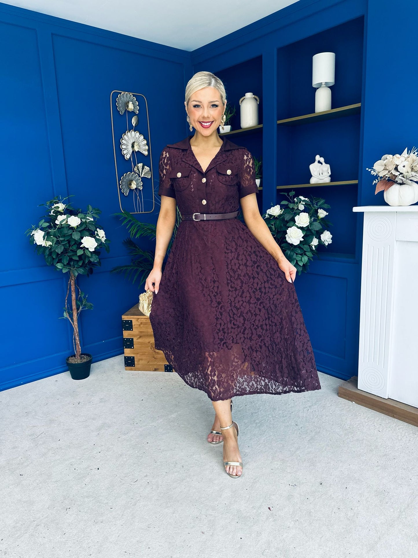 Allie Lace Detail Occasion Dress Burgundy