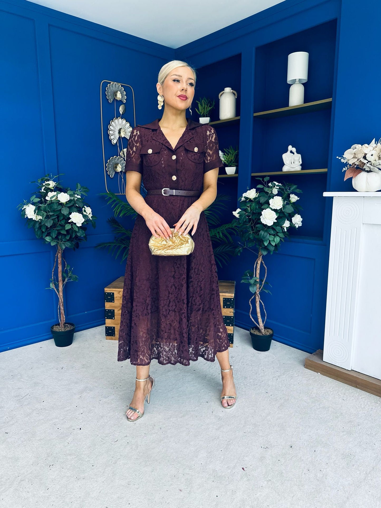 Allie Lace Detail Occasion Dress Burgundy