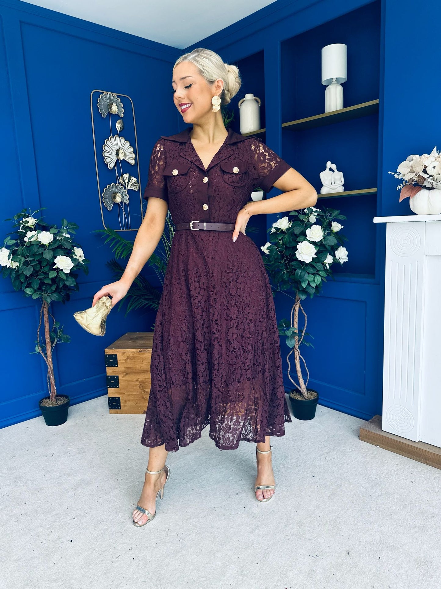Allie Lace Detail Occasion Dress Burgundy