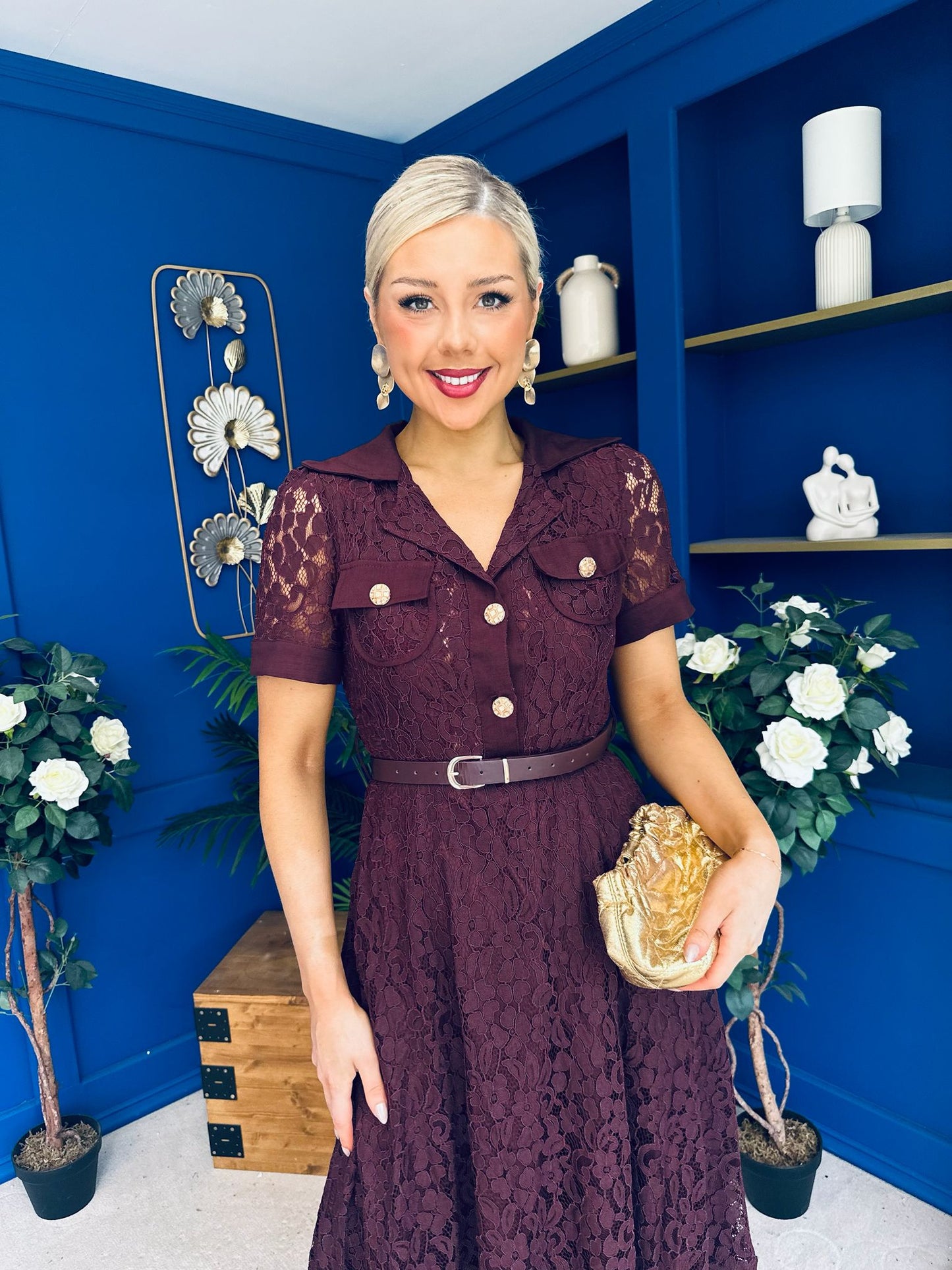Allie Lace Detail Occasion Dress Burgundy