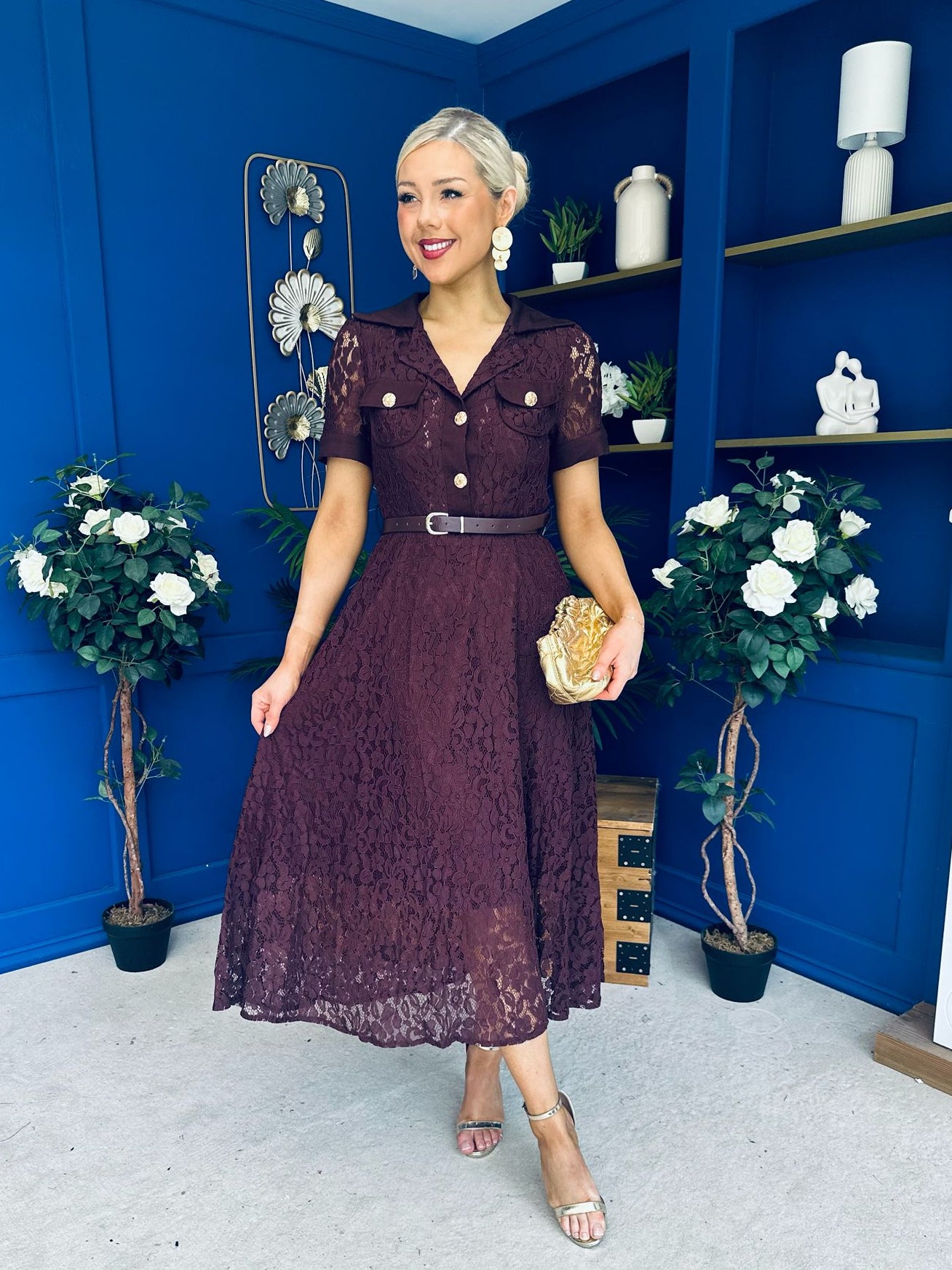 Allie Lace Detail Occasion Dress Burgundy