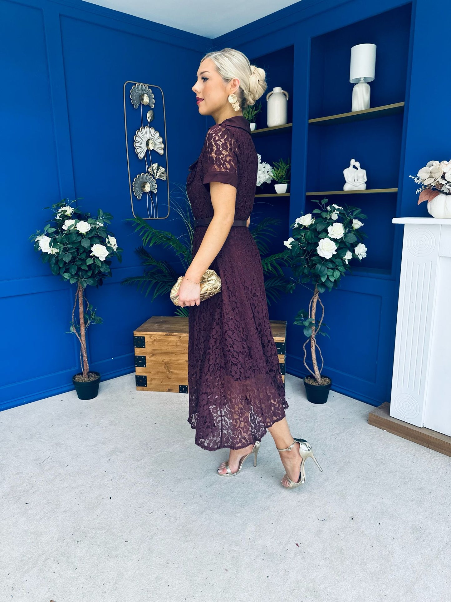 Allie Lace Detail Occasion Dress Burgundy