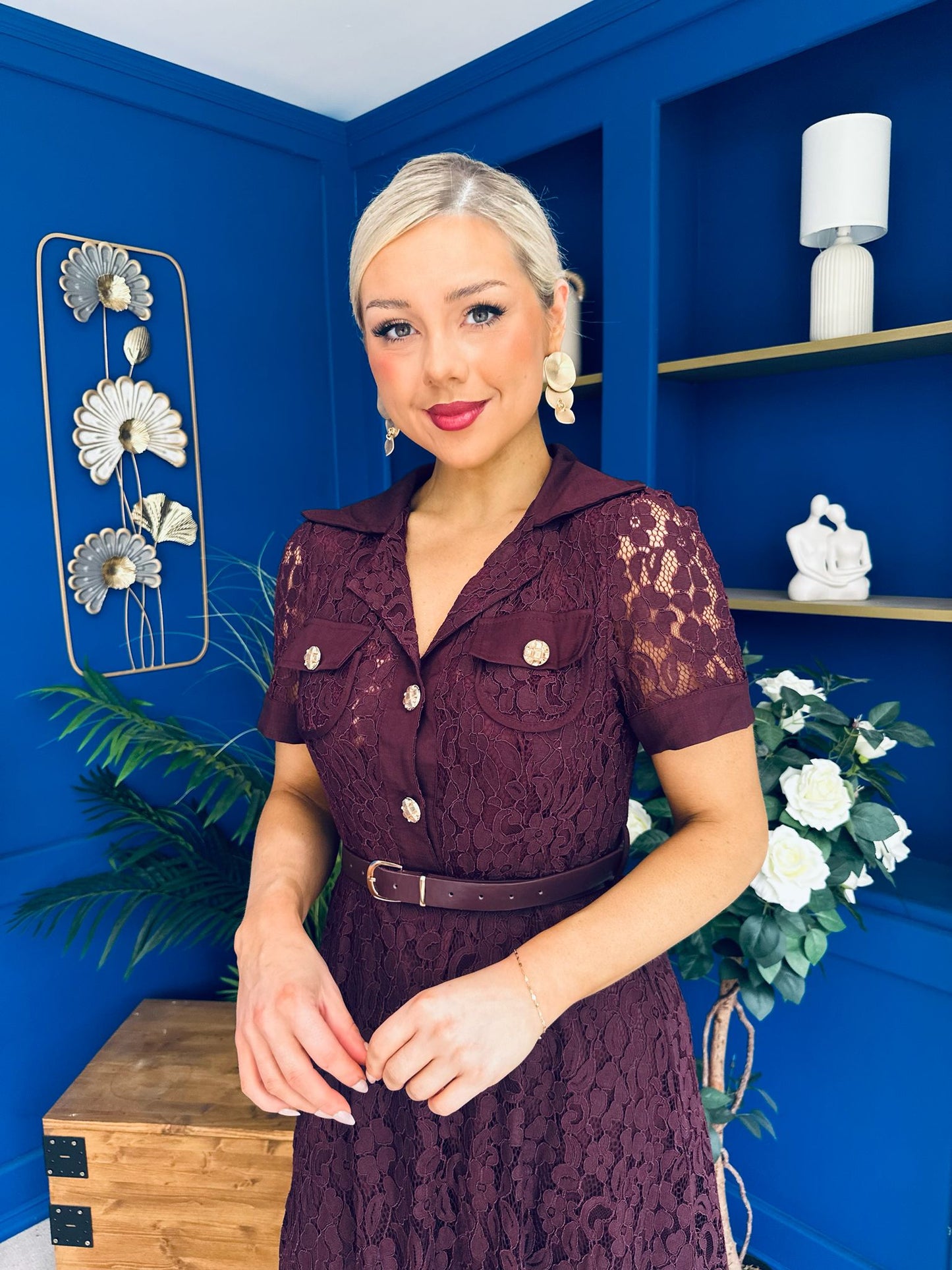 Allie Lace Detail Occasion Dress Burgundy