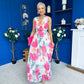 Lindsey Plunge Neck Maxi Dress Floral White