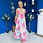 Lindsey Plunge Neck Maxi Dress Floral White