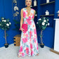 Lindsey Plunge Neck Maxi Dress Floral White