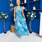 Lindsey Plunge Neck Maxi Dress Floral Blue