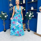Lindsey Plunge Neck Maxi Dress Floral Blue