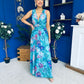 Lindsey Plunge Neck Maxi Dress Floral Blue
