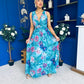 Lindsey Plunge Neck Maxi Dress Floral Blue