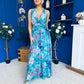 Lindsey Plunge Neck Maxi Dress Floral Blue