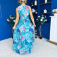 Lindsey Plunge Neck Maxi Dress Floral Blue