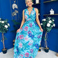 Lindsey Plunge Neck Maxi Dress Floral Blue