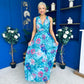 Lindsey Plunge Neck Maxi Dress Floral Blue