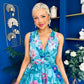 Lindsey Plunge Neck Maxi Dress Floral Blue