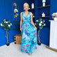 Lindsey Plunge Neck Maxi Dress Floral Blue