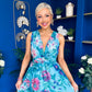 Lindsey Plunge Neck Maxi Dress Floral Blue