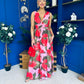 Lindsey Plunge Neck Maxi Dress Floral Pink