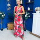 Lindsey Plunge Neck Maxi Dress Floral Pink
