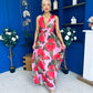 Lindsey Plunge Neck Maxi Dress Floral Pink