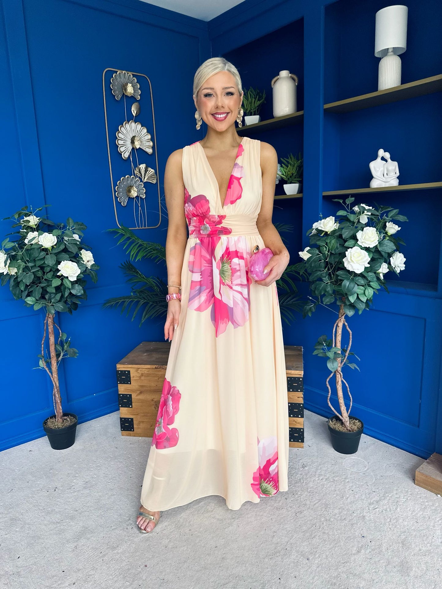 Lindsey Plunge Neck Maxi Dress Floral Yellow